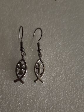 Hand Crafted Silver Fish Hook Dangle Earrings